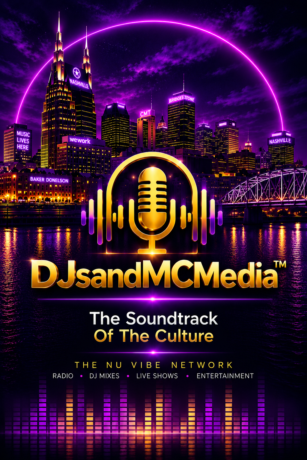 DJsandMCMedia splash artwork featuring the Nashville skyline and The Soundtrack Of The Culture